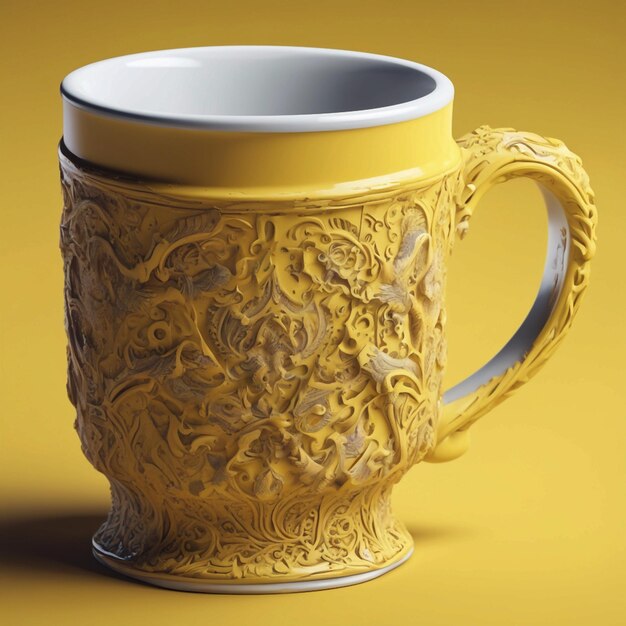 Photo one mugs on yellow background