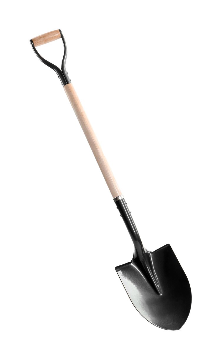 Photo one new shovel with wooden handle isolated on white gardening tool