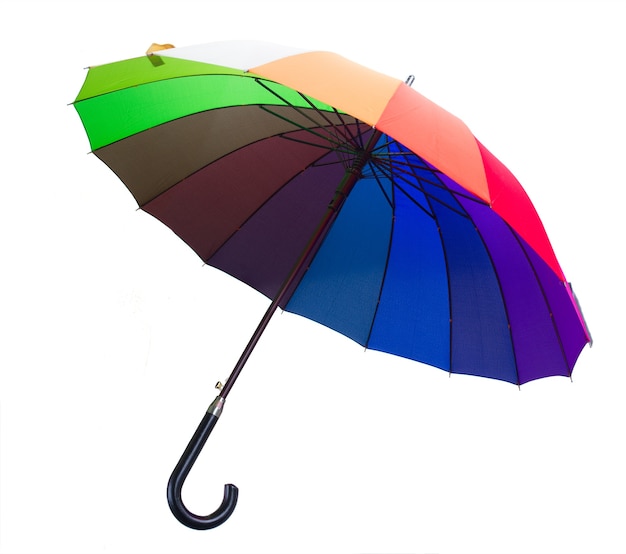 One open Rainbow umbrella isolated on white