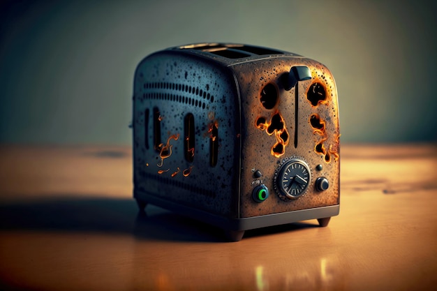 One ordinary burnt toast lying on table toaster