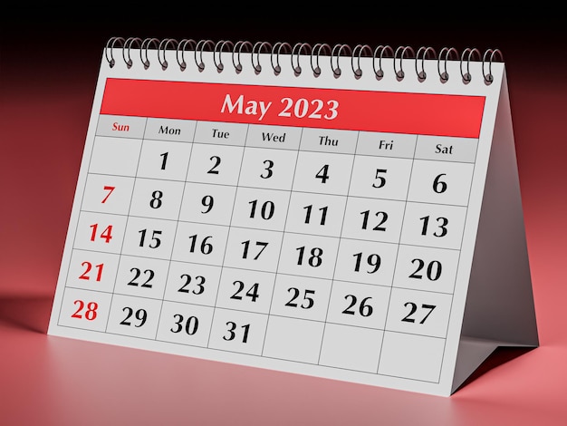 One page of the annual business desk monthly calendar Date april May 2023