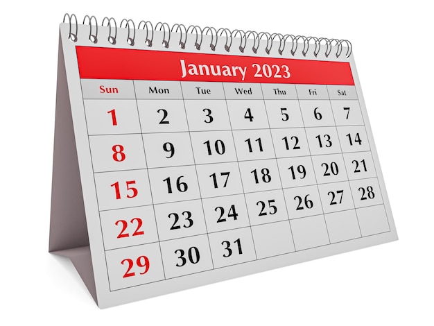 One page of the annual business desk monthly calendar Date month January 2023