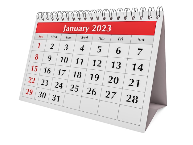 One page of the annual business desk monthly calendar Date month January 2023