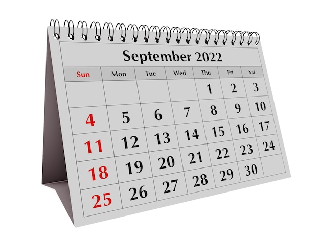 One page of the annual business desk monthly calendar Date month September 2022