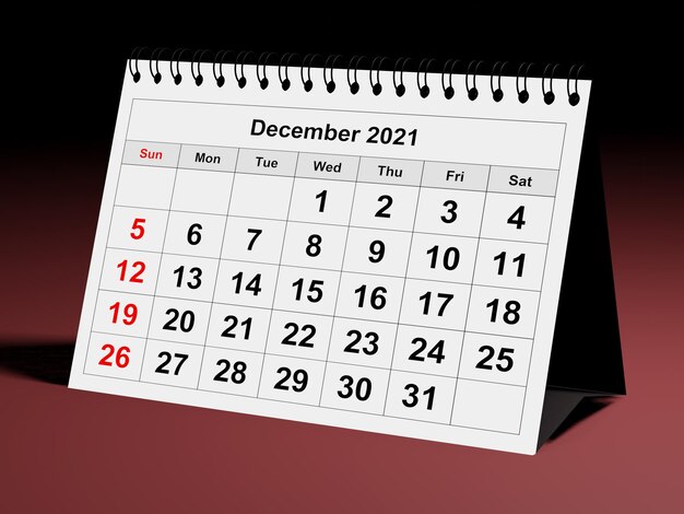 One page of the annual business monthly calendar Date  month December 2021