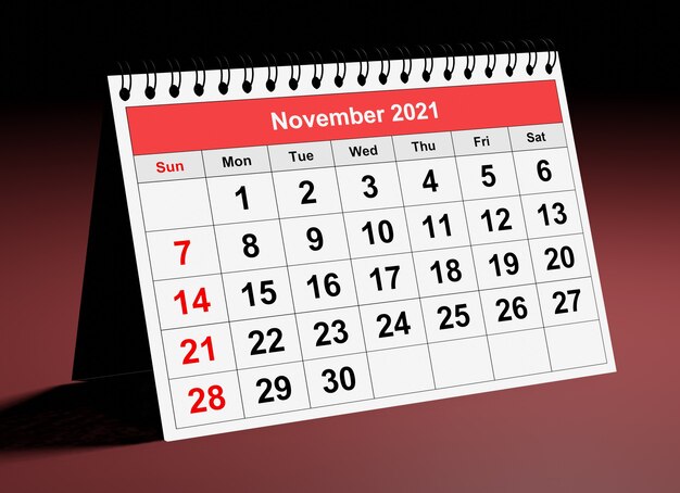 One page of the annual business monthly calendar Date  month November 2021