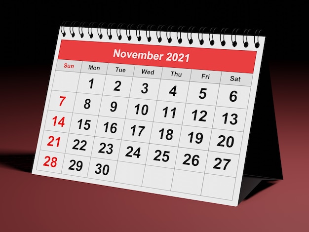 One page of the annual business monthly calendar Date  month November 2021