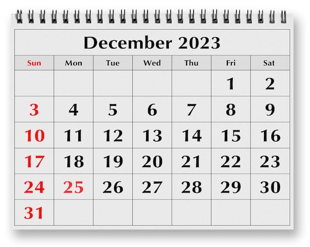 年間毎月のカレンダーの1ページ 2023年12月
