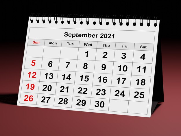 One page of the annual monthly calendar - September 2021