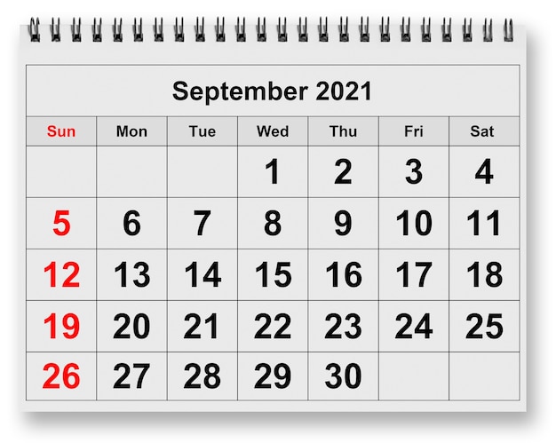 One page of the annual monthly calendar  September