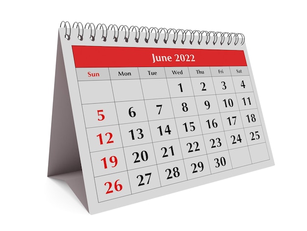 写真 年次ビジネスデスク月間カレンダーの1ページ日付月2022年6月
