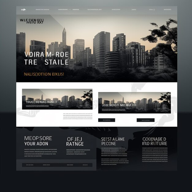 Photo one page website design template with modern architecture and green nature background