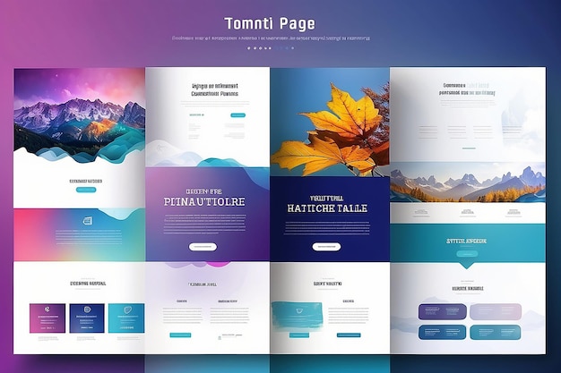 Photo one page website template and different header designs with blurred backgrounds