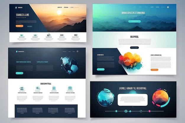 One Page Website Template and Different Header Designs with Blurred Backgrounds