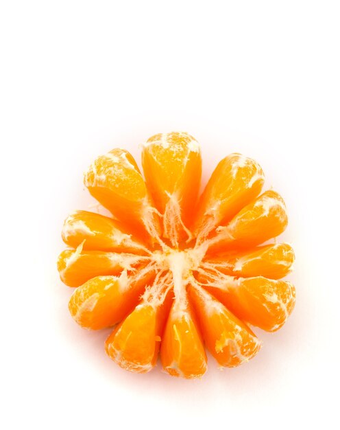 One peeled tangerine isolated on white