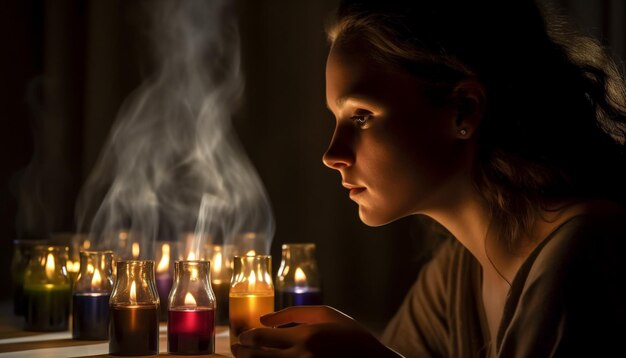 Фото Один человек кавказской национальности с горением свечей, созданным ии