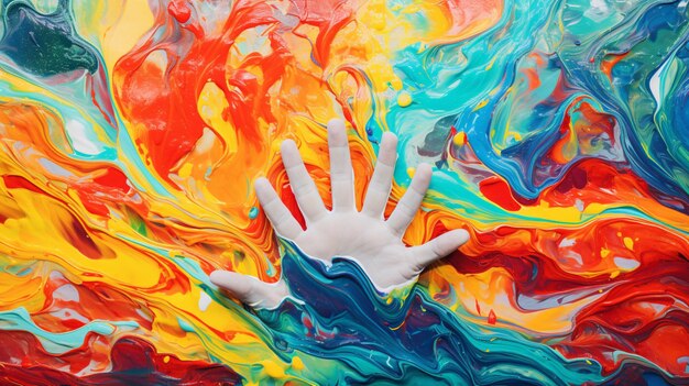 One person hand painting colorful abstract design