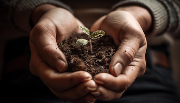 One person holding seedling beginning new life generated by AI