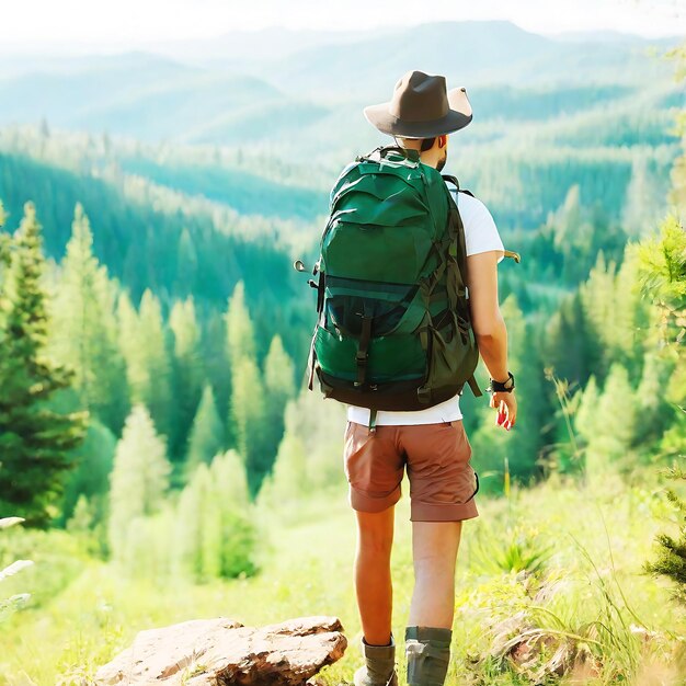 One person standing holding backpack exploring nature with ai generated