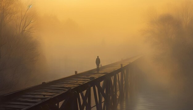 One person walking on footpath enjoying tranquil autumn outdoors generated by AI