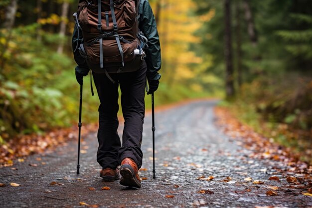 One persons hiking gear on a trail