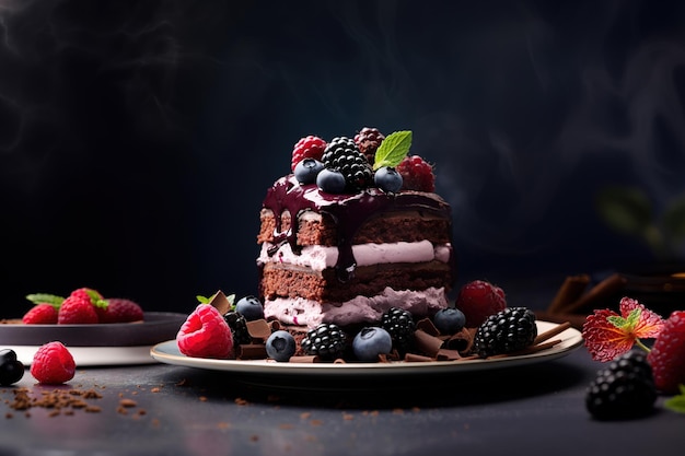 Premium AI Image | One piece of chocolate layered cake