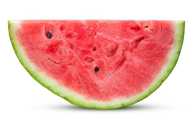 One piece of ripe red juicy watermelon closeup Isolated on white background