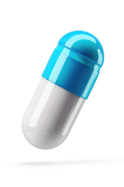 写真 白い背景に分離された白いカットの青い1つの剤 薬の治療