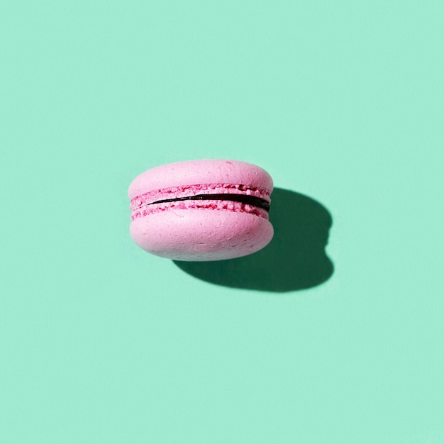 One pink macaroon on green cookie macaron Hard light