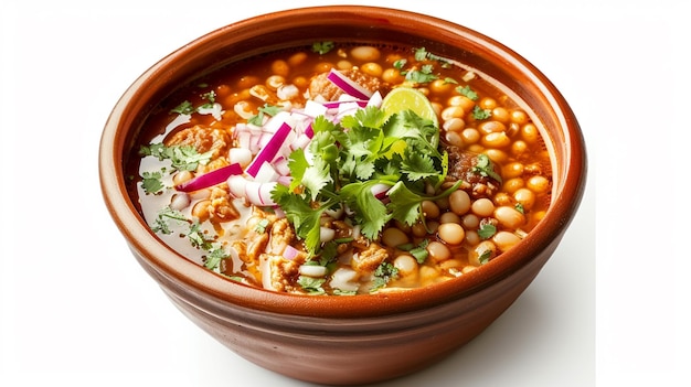 one Pozole isolated on white background top view