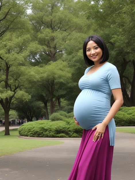 Photo one pregnant woman posing in the park