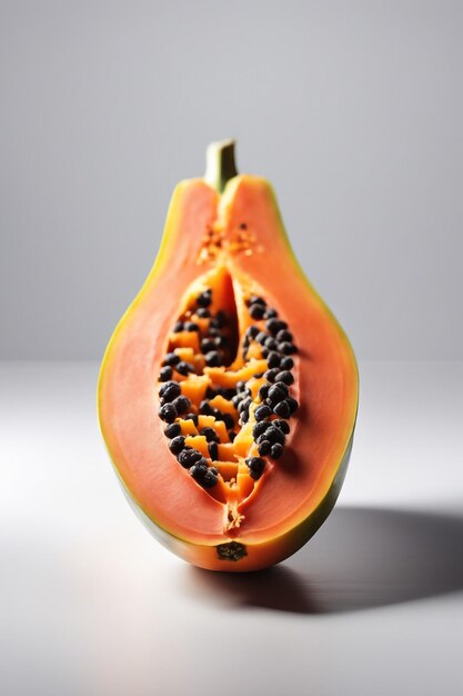 Photo one of the real papaya isolated on white paper background