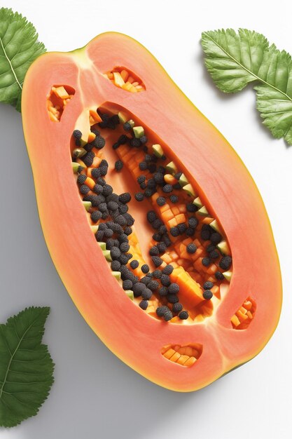 Photo one of the real papaya isolated on white paper background