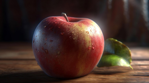 one red apple on wood table ripe red apple on wooden background