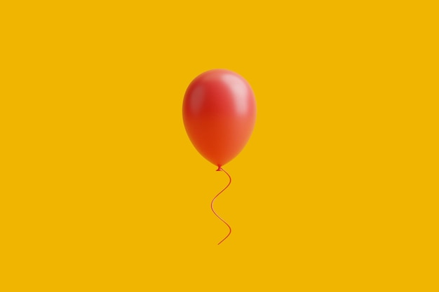 Один красный воздушный шар на желтом фоне 3D-илюстрация