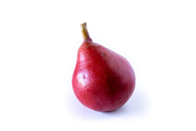 One red pear isolated on white background Organic and natural products healthy and wholesome food