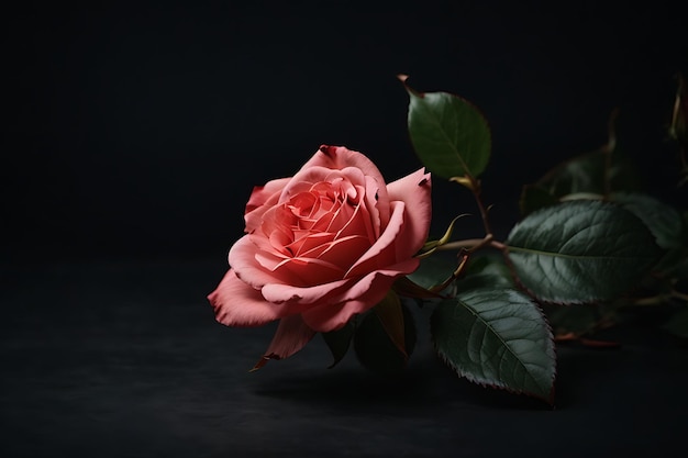 One rose flower on a black background