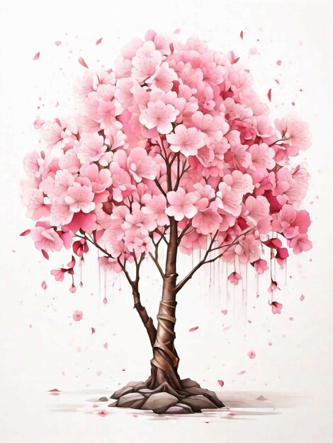 one Sakura tree on white background