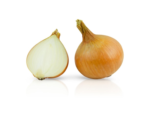 One in section and one whole bulb isolated on a white background