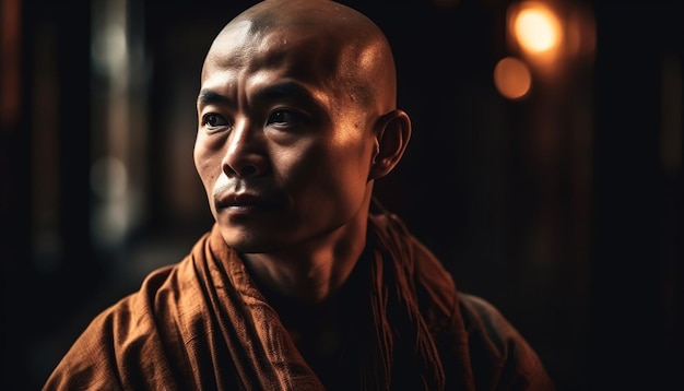 Photo one serious man a monk meditating outdoors in contemplation generated by ai