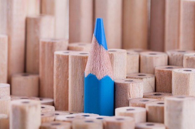 One sharpened blue pencil among many onesxAxA