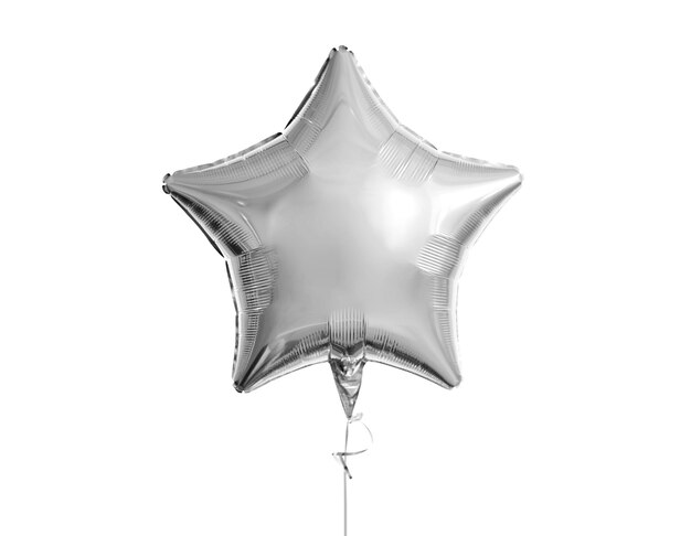 Photo one silver star balloon over white background