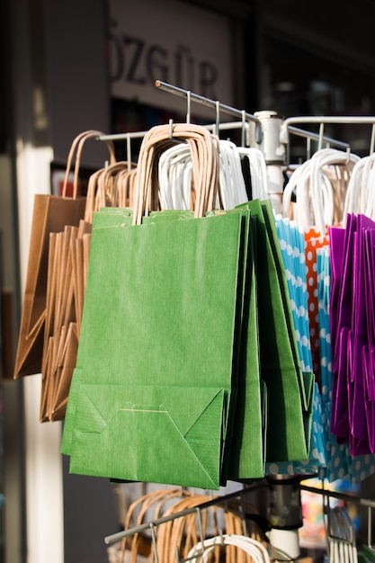 One simple color paper shopping bag in the market