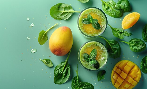 Photo one smoothie with spinach mint and mango functional aesthetics distressed surfaces