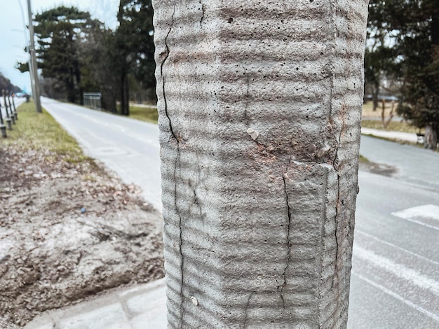 One standing concrete column one the street Cracked concrete