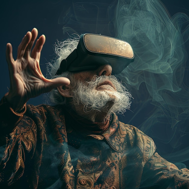 Photo one stylish old men using virtual reality emotions