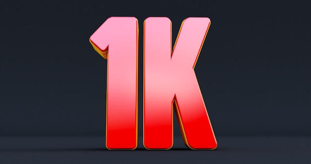 One thousand. 1K red sign. Thank you 1k Followers design.3d render