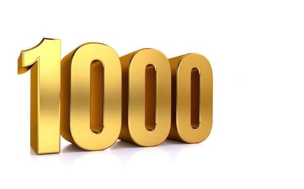 one thousand, 3d illustration golden number 1,000 on white and copy space on right hand side for text