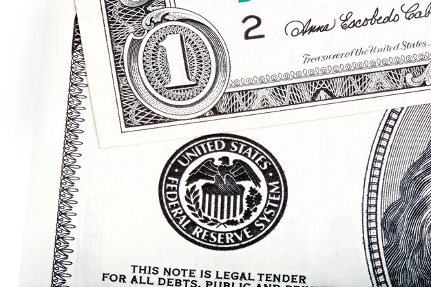 One US dollar fear print of Federal Reserve System. Stacked macro photo. Hi resolution photo.