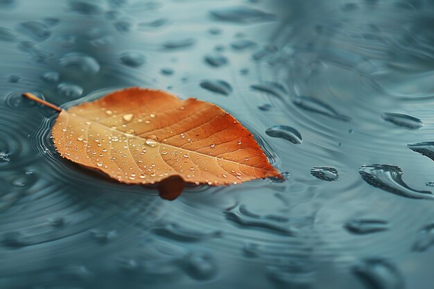 Photo one vivid dark orange maple leaf that broke loose and is drifting over the waters ripples depicting a tree in beyond lovely fall depicts and space generative ai